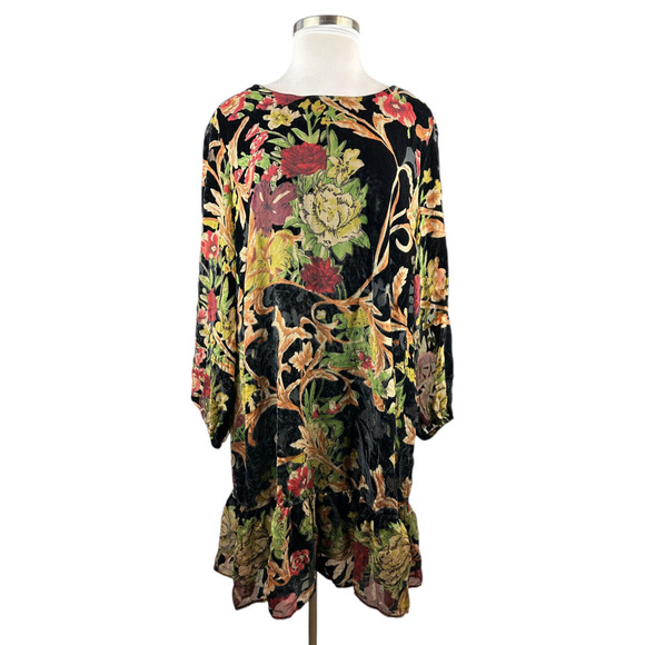 ABS Collection Crushed Velvet Floral Dress Long Sleeve Ruffle Black Plus Size 22 - Picture 2 of 15